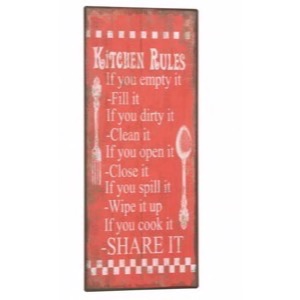 Metal skilt 20x48cm Kitchen Rules - Se flere Metal skilte